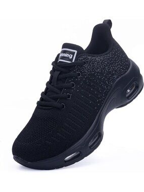 Women's Solid Black Walking Tennis Shoes Comfort Running Sneakers Breathable